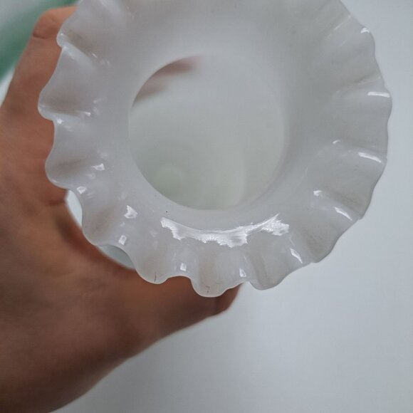 Vintage Hand-Painted Bristol Glass Vase With Ruffled Top & Floral Design - Picture 9 of 12